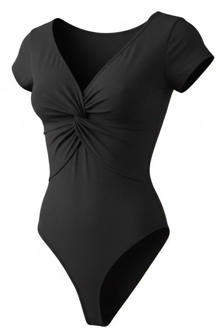 Sojourn Black Bodysuit Small Petite Knot Front Scoop Neck Thong Style NWT